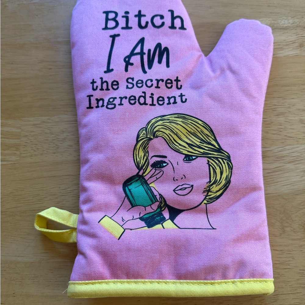 Pink and Yellow Oven Mitt with Fun Graphic